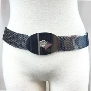 Vintage 80s Belt Womens (36") Silver Metal Chrome Scale Stretch Disco Glam Bling